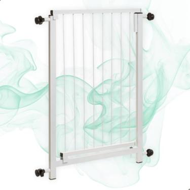 Imagem de Portão de Segurança 70x80cm Portãozinho Pet Proteção Bebes Crianças Cães Cachorros Protetor Porteira Vãos Corredor Porta Grade Extensível + Prolongador 10cm - Branco