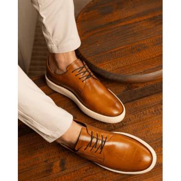 Imagem de Máximus Oxford Social Masculino, Sapato em Couro Legítimo, Estilo Clássico para Negócios, Festas e Igreja, Sola Plataforma Branca (Whisky, BR, Adulto, Numérico, 38)