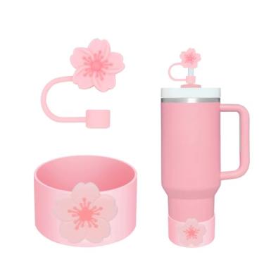 Imagem de Conjunto de acessórios de copo para Stanley, incluindo 1 tampa de palha de 10 mm, 1 bota de silicone para Stanley Quencher 30/1,134 g e Stanley IceFlow 20/850.5 g garrafas de água (rosa)