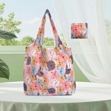 Imagem de 1 sacola de compras reutilizável dobrável – capacidade de 22,7 kg, lavável para uso em mercearia, Rosa claro