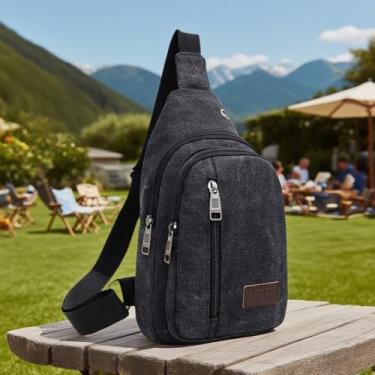 Imagem de Bolsa tiracolo masculina retrô de lona de cor sólida para homens e mulheres, durável, elegante, perfeita para viagens e uso diário, Preto, Casual