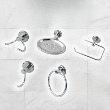 Imagem de Kit Banheiro Completo Cromado/Preto - Conjunto 5 Peças com Papeleira e Porta Toalhas(CHEAP)