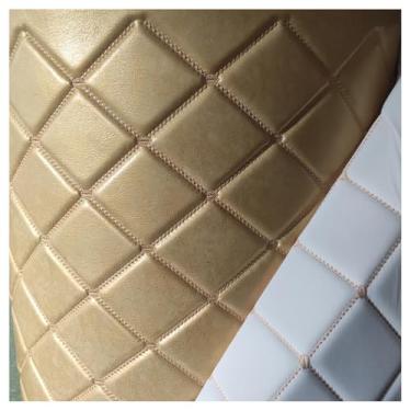 Imagem de Tecido de couro sintético acolchoado com ponto de diamante acolchoado forro de linho interior veículo (amarelo dourado, 1,38 x 6 m)