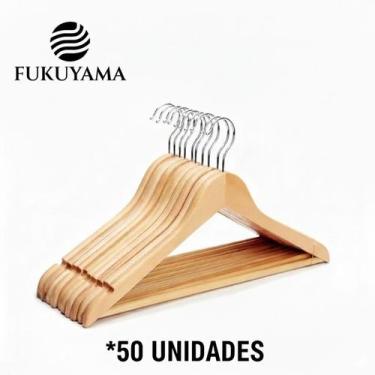 Imagem de Cabide de Madeira Premium Kit 50 Unidades FUKUYAMA - MADEIRA50, Cabide