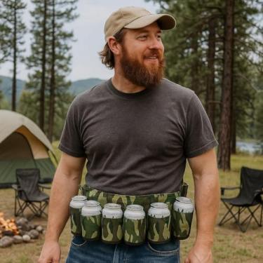 Imagem de Cinto de cerveja coldre para cinto de refrigerante de cerveja – pacote com 6 bolsas ajustáveis, porta-garrafas, porta-latas, Verde, Cinto de cerveja