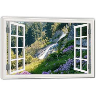 Imagem de Impressão em tela de janela falsa GrasslandImmersive, arte de parede cênica virtual para decoração de sala de estar 59,9 x 75 cm emoldurada