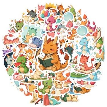 Imagem de Adesivos de desenho animado com 35 peças de dragões fofos mundo fantasia brinquedo estrelado para laptop, bagagem, álbum de recortes, diário, caderno, bagagem, copo de celular