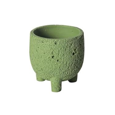 Imagem de Vasos de plantas Vaso de flores três pernas com furo drenagem, vaso planta mesa cimento textura rocha vulcânica, para jardim da sala estar do quarto Windowsill(Green,Pequeno)