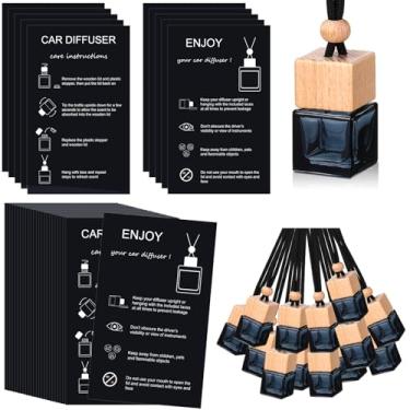 Imagem de DaisyInner 60 conjuntos de frascos difusores de carro vazios a granel para pendurar aromatizadores de ar de carro com suporte de perfume de vidro a granel com cartões de instruções para pingente de