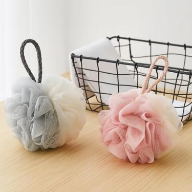 Imagem de 2 esponjas de bucha para mulheres, 50 g, esponjas de banho para esfoliante corporal, esfoliante, acessórios de banho de limpeza, cinza + rosa