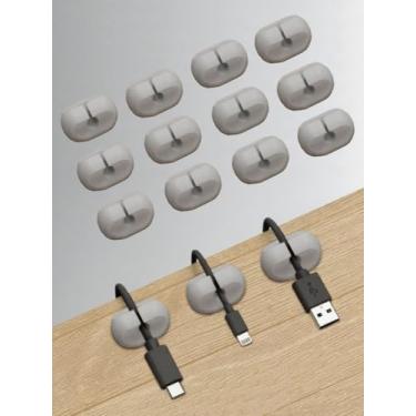 Imagem de Clipes de suporte de cabo, 12 peças de clipes autoadesivos para gerenciamento de cabos - organizador de cabos para mesa/escritório/casa, suporte de fio para cabos USB/carregador/mouse/PC (cinza, 1 x