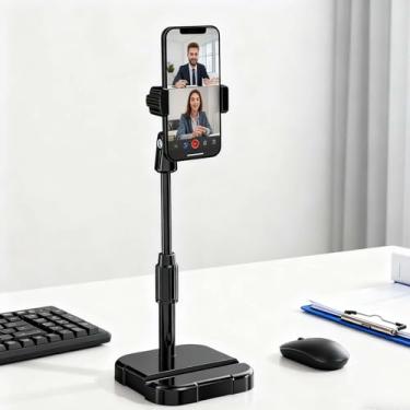 Imagem de Suporte de telefone de mesa dobrável de alumínio, suporte portátil giratório de 360° com base estável para todos os smartphones, iPads e tablets
