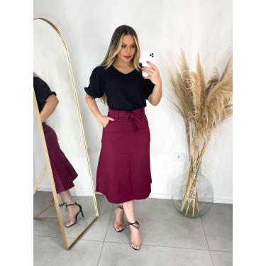 Imagem de Saia Midi Evasê Marcala Tecido Bengaline -  Vilma Valentti