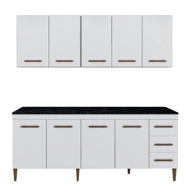 Imagem de Cozinha Completa 9 Portas E 3 Gavetas Atenas Kaiki Moveis Branco.