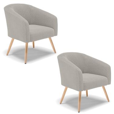 Imagem de Poltrona Decorativa Pé Palito Natural Kit 2 Stella Bouclê Cinza D03 - D'Rossi