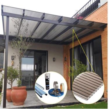 Imagem de Kit Policarbonato Bronze 4mm 7,00m x 6,00m - Perfis Naturais - RM Poli