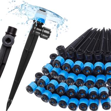 Imagem de Carpathen 30pcs Drip Irrigation Emitters - 1/4" Drip Irrigation System Push-to-Connect - Adjustable 360 Degree Drip Emitters Vortex on 6" Sturdy Stake - Irrigation Drippers for Garden Watering System