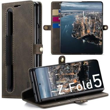 Imagem de Capa Samsung Galaxy Z Fold 5 com suporte para caneta S, capa carteira Galaxy Z Fold5 com suporte para cartão magnético com bloqueio de RFID, capa flip de couro para Galaxy Z Fold5 5G 7,6 polegadas