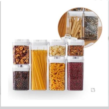 Imagem de Kit 7 Potes Hermetico Completo 35 Adesivos Conjunto Cozinha Acrilico Alimentos Organizacao Cozinha Freezer