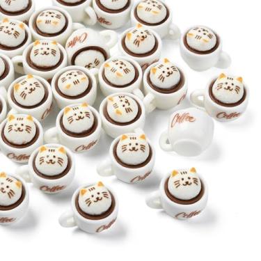 Imagem de Ipotkitt 30 peças de cabochão de resina em forma de gato café fofo gatinho café bebida utensílios de mesa pingentes de geleca para artesanato faça você mesmo, joias, pulseiras, capa de telefone