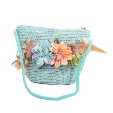 Imagem de Bolsa carteiro com zíper verão praia bolsa tiracolo fofa bolsa de palha