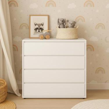 Imagem de Cômoda Infantil 4 Gavetas Moderna Coleção Sol e Mar - Divicar, branco