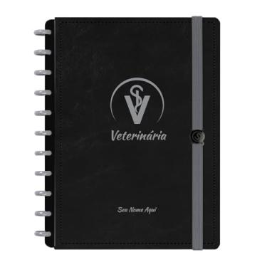 Imagem de Caderno De Disco Iscool Inteligente Personalizado 80 Folhas Profissões Preto Prata Veterinária Grande G
