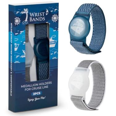 Imagem de Porta-medalhão Princess Cruise 2 peças - Suportes de medalhão de princesa de nylon ajustável com alça segura - Acessórios impermeáveis para navio de cruzeiro - Lembrança de caixa de presente azul
