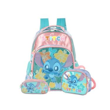 Imagem de Kit Mochila Stitch Costas Lancheira Térmica E Estojo Escolar, Turquesa