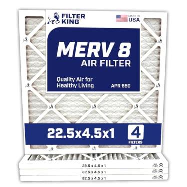 Imagem de Filter King Filtro de ar 22,5 x 4,5 x 1 | Pacote com 4 | Filtros de forno A/C plissados MERV 8 HVAC | Feito nos EUA | Tamanho real: 22,5 x 4,5 x 1,90 cm