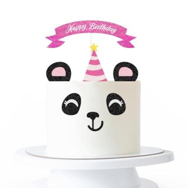 Imagem de Panda Happy Birthday Cake Topper,Handmade Panda Ears Eyes Cake Set Cake Decorations,Animal Zoo Themed Panda Bear Baby Shower Birthday Party Decorations