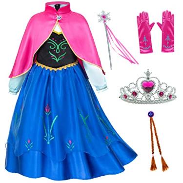 Imagem de Fantasia de princesa para festa de aniversário para meninas/manga comprida com capa de 2 a 11 anos, Blue-88 With Accessories, 8-9 Years