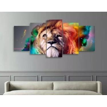 Imagem de Kit quadro decorativo 5 peças 95x60cm Leão Judá Nunca Foi Sorte