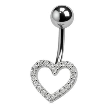 Imagem de Piercing Prata 925 Umbigo Coração Zircônia Branca 1,4cm - NoBrand