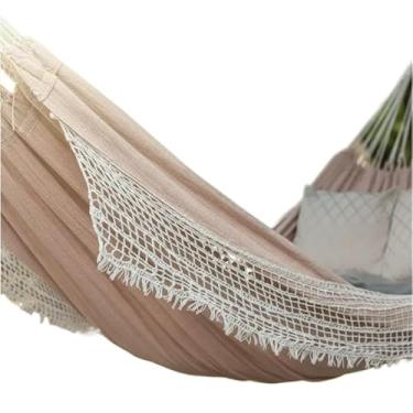 Imagem de Rede de Dormir Descanso Casal, Jeans Confortável E Resistente(Marrom Areia C/Franjas)