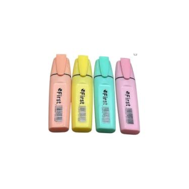 Imagem de First Conjunto de Marca Texto, 4 Cores Pastel, Resina Plástica, 11 cm x 2,5 cm, Design Ergonômico, Tinta à Base de Água, 65g