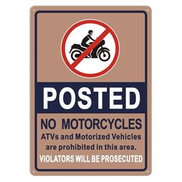 Imagem de Publicado - Não há motocicletas, quadriciclos e veículos motorizados são proibidos nesta área, placa de violadores serão processados, placa de alumínio resistente de ferrugem de 25 × 35 cm, à prova de