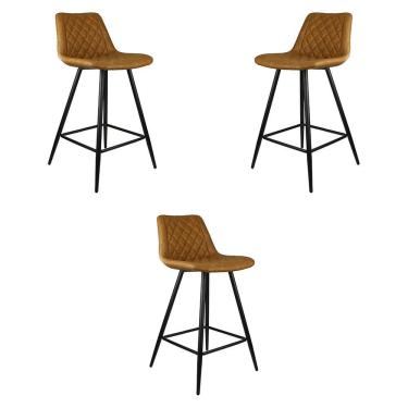 Imagem de Kit 3 Banquetas Decorativas Magé Pu Matelassê C/apoio Para Os Pés Base Em Aço Marrom G56 - Gran Belo