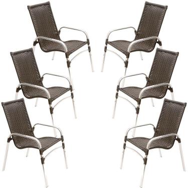 Imagem de Kit 6 Cadeiras Emily Em Alumínio E Fibra Sintética Trama Original Tabaco