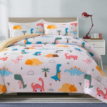 Imagem de Aimuan Conjunto de edredom completo, com estampa de dinossauro, decorativo, acolchoado, para meninas