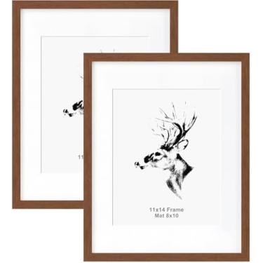 Imagem de Yaetm Porta-retrato 28 x 35 cm com tapete para 20 x 25 cm, conjunto de 2 molduras de madeira maciça, marrom nogueira, 28 x 35 cm com vidro temperado, tela horizontal e vertical para montagem na parede