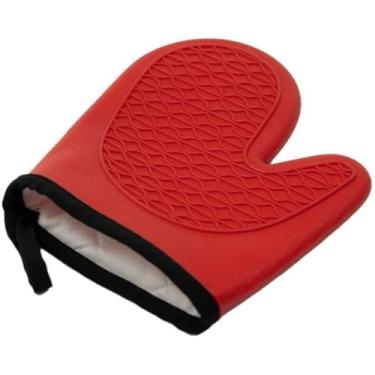 Imagem de Luva Termica Vermelha Premium 18x29cm de Silicone Resistente ao Calor Cozinha Folgão Forno Pegadores Panela Bandeija Assadeira Antiderrapante