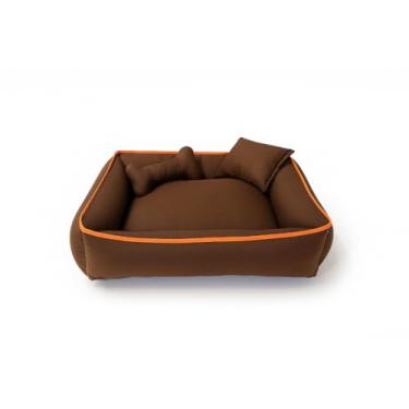 Imagem de Cama Pet 60x60 Caminha Para Cachorro/Gato Tamanho Médio/Grande Com Zíper 100% Lavável Super Macia(Marrom viés laranja)