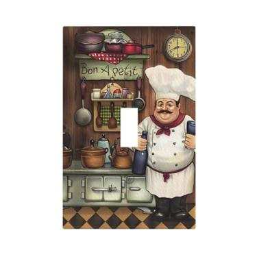 Imagem de JDAKHD Placa de cobertura de interruptor de luz retrô de chef gordo vintage medieval 1 gangue placa de parede decorativa interruptor de saída único capa de placa frontal banheiro cozinha