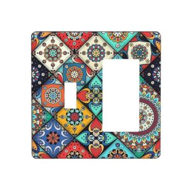 Imagem de Nadoabtm Outlet Covers Colorido Talavera Flor Mandala Floral 1 Alternância 1 Rocker Combinação Placa de Parede Decorativa Placas de Interruptor Elétrico Placa de Cobertura de Interruptor de Luz para