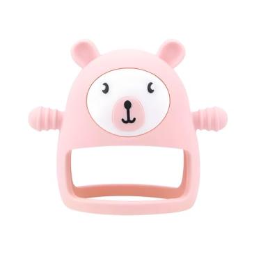 Imagem de Mordedor de pulso para bebê Life Bear CT-046 rosa – design de urso, ajuste confortável e texturas para mordida, leve e portátil para passeios e uso diário