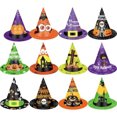 Imagem de Simlakey 24 peças de chapéus de cone de papel de Halloween, bruxa, abóbora, fantasma, morcego, aranha, adereços para fotos de festa de Halloween (fofos)
