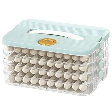 Imagem de Recipiente de viagem de biscoito de 4 camadas com tampa e alça, suporte de sobremesa portátil para celebrações, caixa transparente com capacidade de temporizador, plástico azul