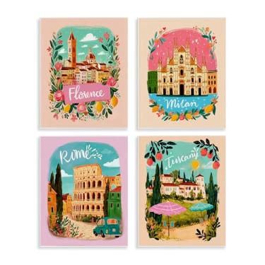 Imagem de Stupell Industries Conjunto de arte de placa de parede de 4 peças para locais de viagem na Itália com flores, design por Yen, 35,5 x 28,5 cm