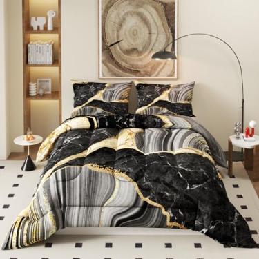 Imagem de Namoxpa Conjunto de edredom de mármore preto e dourado para crianças, homens e mulheres, estampa 3D de montanha ardente com cores brilhantes, conjunto de edredom decorativo com 2 fronhas, tamanho king